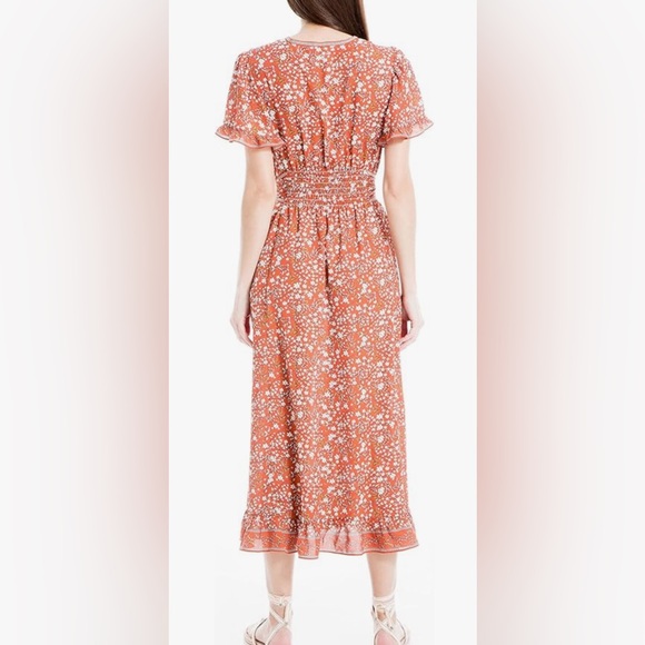 Max Studio Tie Waist Flutter Sleeve Midi Dress size L - Picture 2 of 6